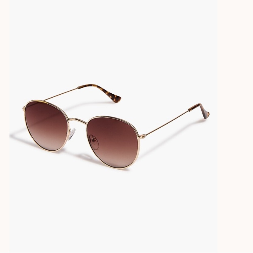 J. Crew Round Metal Sunglasses Gold Tone Tortoise Arms Brown Gradient Lenses